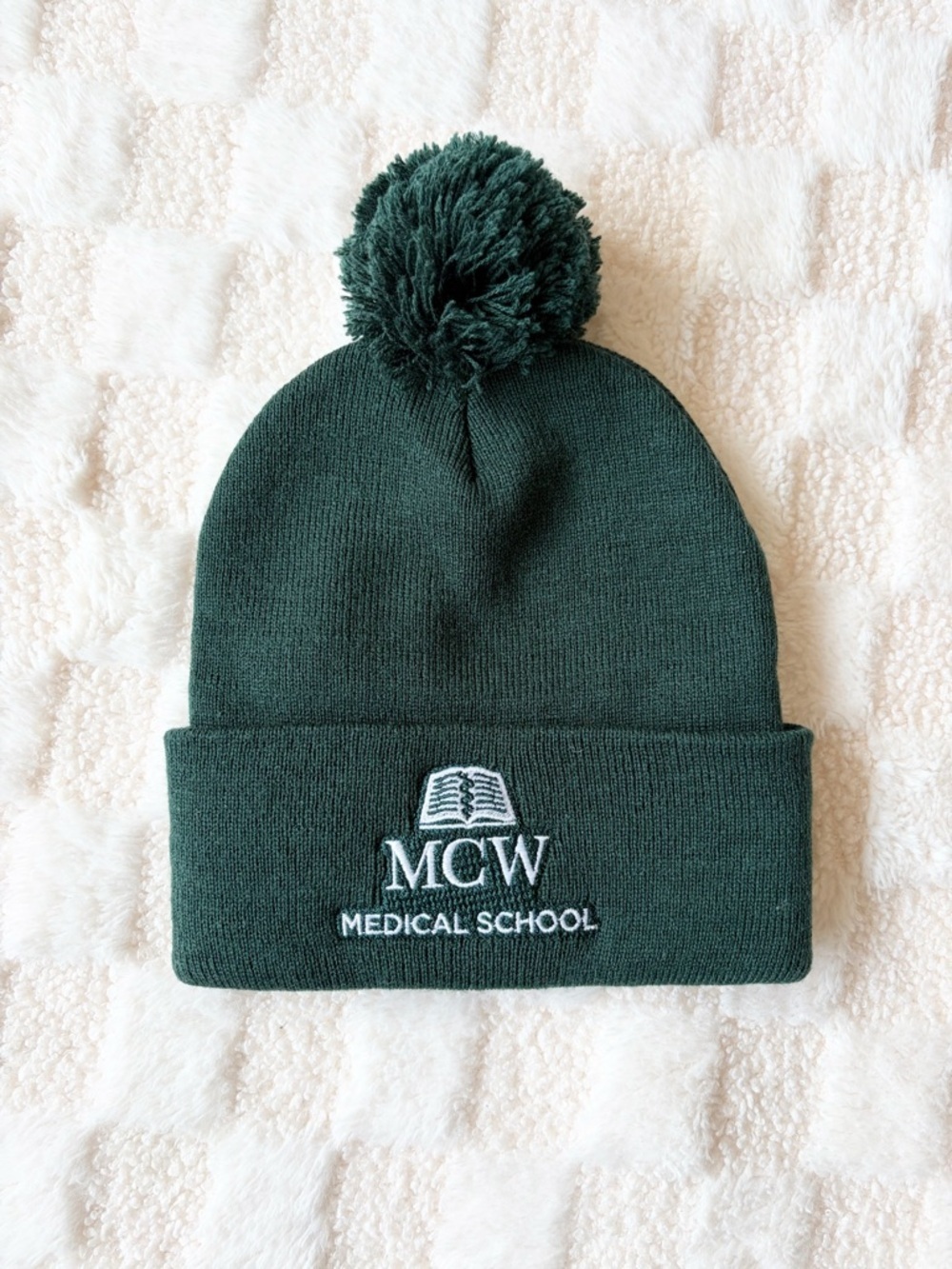 MCW Medical School Beanie Hat Green Pom Pom Knit Winter Hat